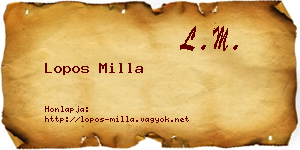 Lopos Milla névjegykártya